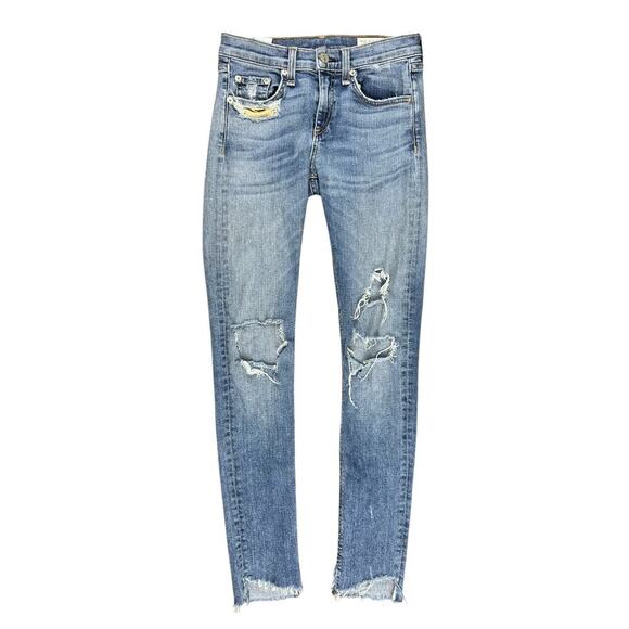 Rag & Bone Mid Rise Skinny Jean Blue Ripped Distressed Denim size 25 Medium Wash - Picture 3 of 10